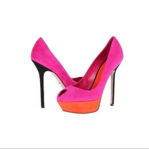 Sergio Rossi Royal Tricolor Peeptoe Pump Size 39